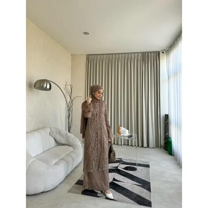 Eid Series Shafa dress outer busui friendly brukat mix chantily full / Gamis Lebaran 2025 - baju Dre