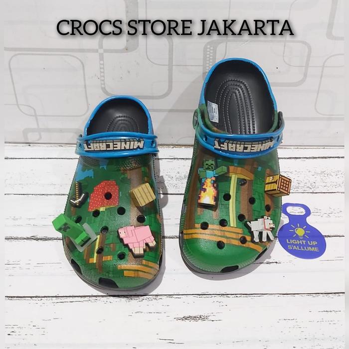 sale SANDAL ANAK CROCS CLASSIC X MINECRAFT LED JIBBITZ  CLOG / SANDAL CROCS ANAK / SANDAL ANAK LAKI 