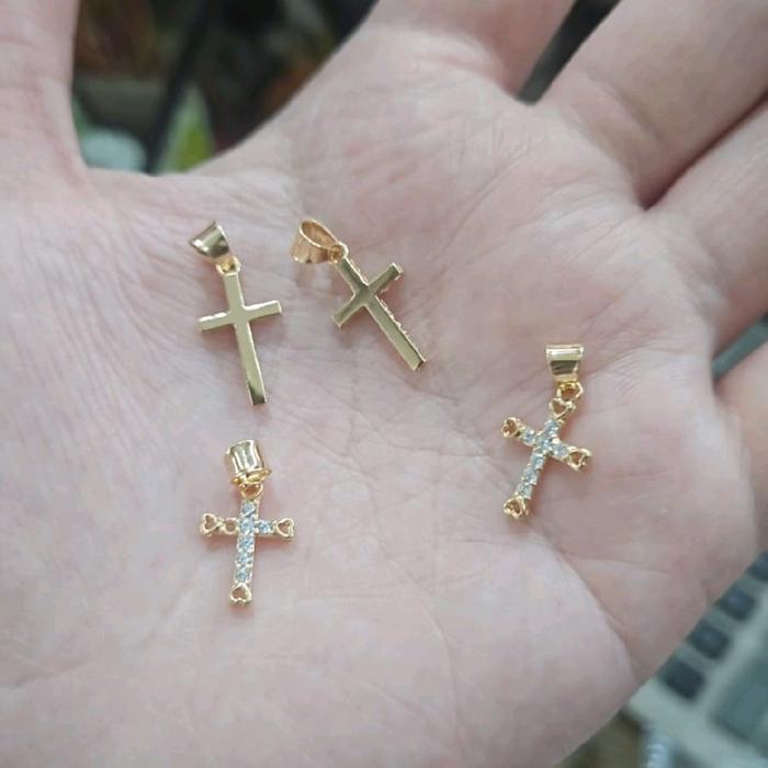 liontin bandul kalung salib mata putih polos emas asli 375