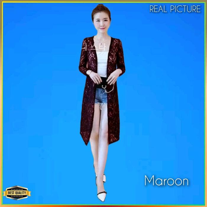 Cardigan Brokat Wanita Outer Korea Loxame Blouse Outfit Cardi Maroon