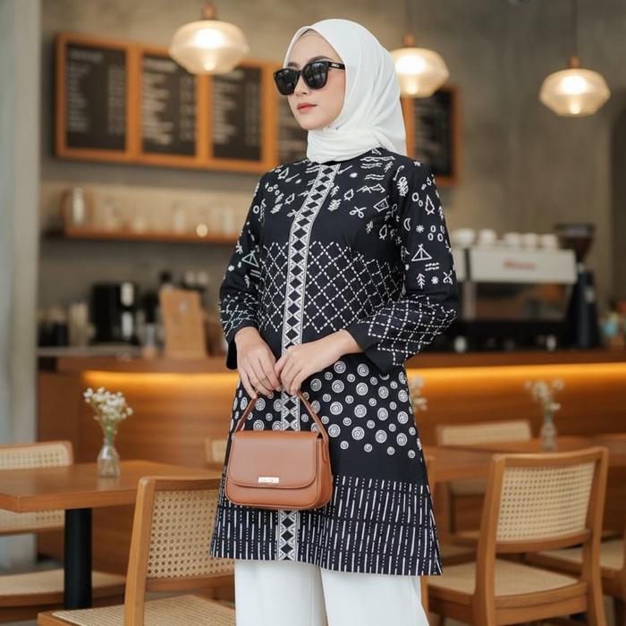 Shanaya Batik Tunik Gemilang Dress kerja baju seragam kantor kondangan dengan sabuk