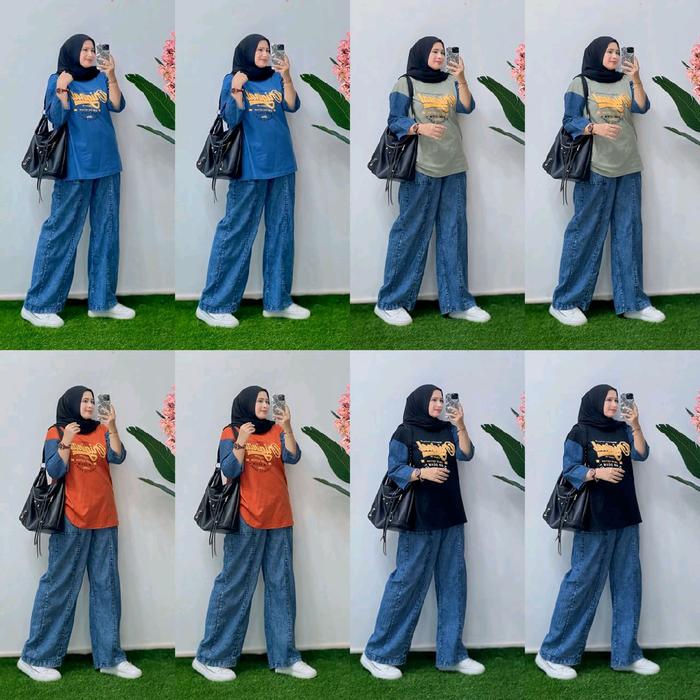 *Olla set kulot* Bahan jeans mix combed Ld 110 L.p 56-100 P.c 95 Setelan