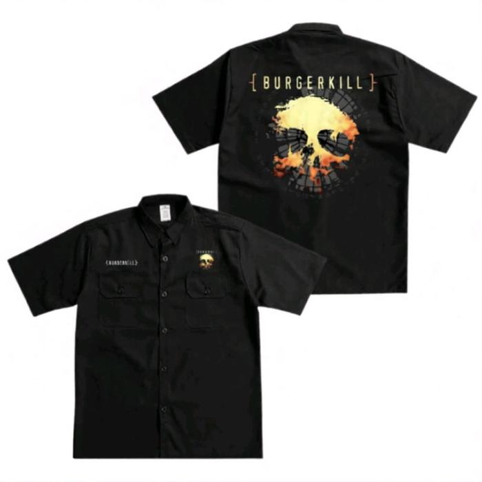 kemeja BURGERKIL band metal indonesia, kemeja lengan pendek full black Distro Dewasa Casual Hitam Pr