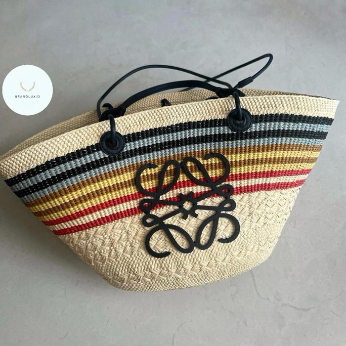 LOEWE MEDIUM ANAGRAM BASKET BAG IN NATURAL/MULTICOLOR IRACA PALM