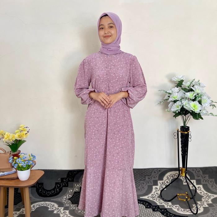 Irene Dress||Gamis motif bunga Ironless tanpa ribet setrika || bahan manggo yoryu premium
