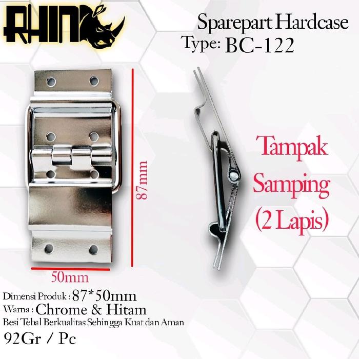 Rhino ENGSEL BC-122 PREMIUM 2 LAPIS TEBAL 87*50mm Chrome & Hitam Sparepart Hardcase Type BC-122