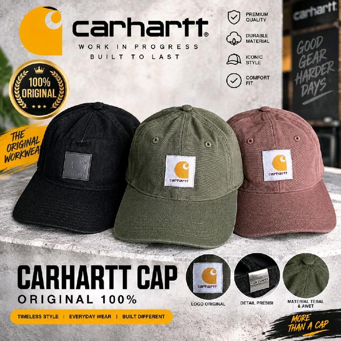 Carhartt WIP Ethan 5 Panel Cap Black 105531 Canvas Rugged Patch Cap Asli 100% Original Authentic OS 