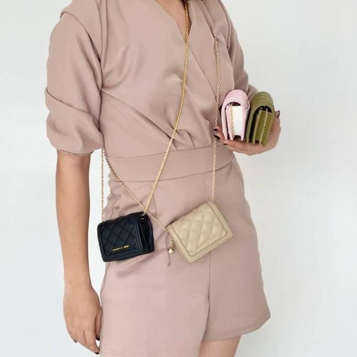 NEW DOMPET LIPAT MINI WALLET CHAIN WANITA CK MICAELA QUILTED MINI SLING BAG - FREE TALI RANTAI