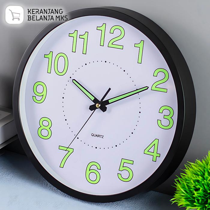Jam Dinding Menyala Dalam Gelap / Jam Dinding Bulat Quartz Creative Design Luminous Glow in The Dark