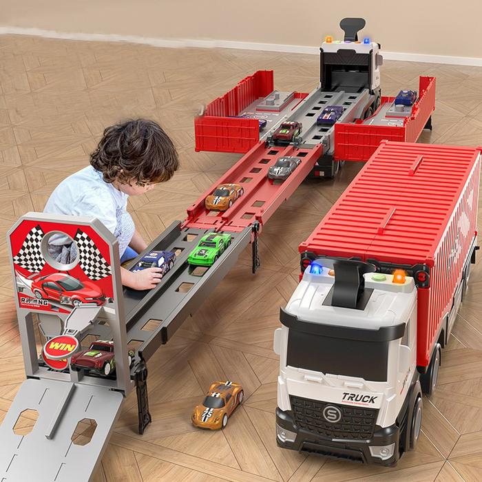 Children Deformation Catapult large Truck Rail Car Engineering Storage Container Alloy Car Toy Car B