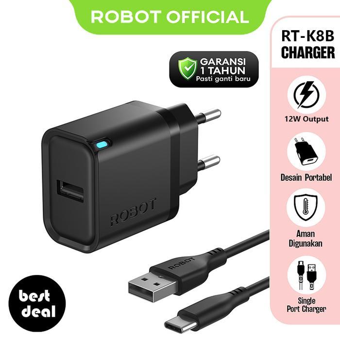 Robot RT-K8B Adaptor Charger Set 5V/2.4A 12W with Cable USB-C Kabel (New RT-K6 RT-K7 RT-K8 RT-K9 RT-
