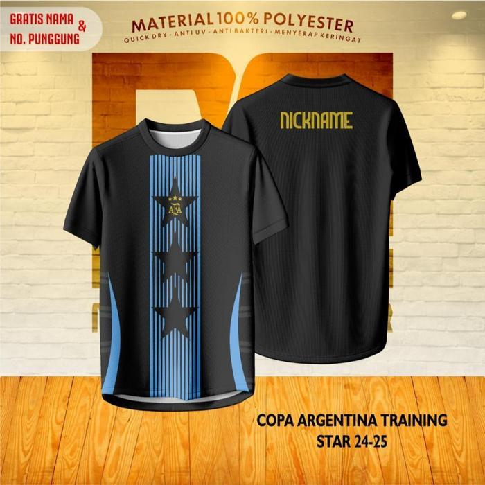 Jersey ARGENTINA TRAINING STAR HITAM 2024 SUPORTER Gratis Name Set & No Punggung - Atasan Anak, S