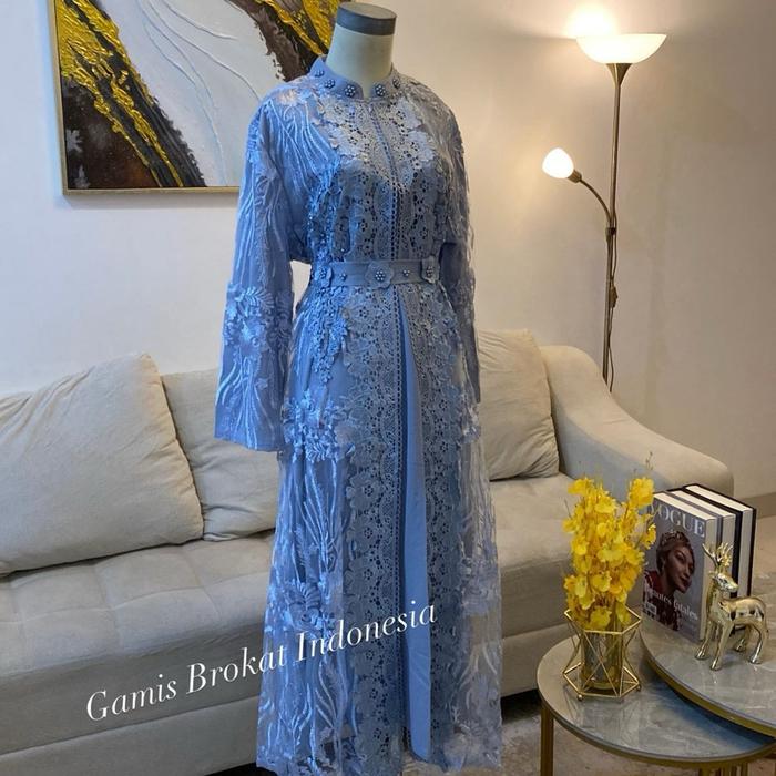 Gamis Niki Brukat Jumbo Y108,ungu denim D163 ,Bordir Formal Ibu Muslim Nyaman Tile Menyusui Wanita K