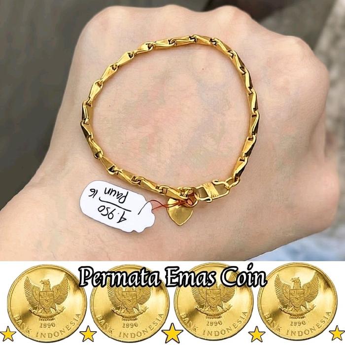 Gelang Tangan Padi Balok Emas Coin Original Perhiasan Dari Palembang Mewah Cakap Super Elegan Bracel
