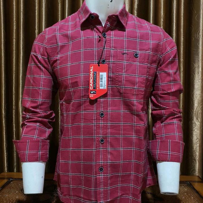 KEMEJA CARDINAL JEANS ORIGINAL PRIA DEWASA LENGAN PANJANG Warna Merah darah Baju Flannel kotak kotak
