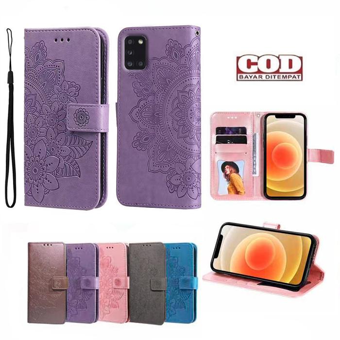 Samsung Galaxy A31 4G Leather Case Casing dompet Flip Motif Bunga matahari PU Dompet Keranjang Slot