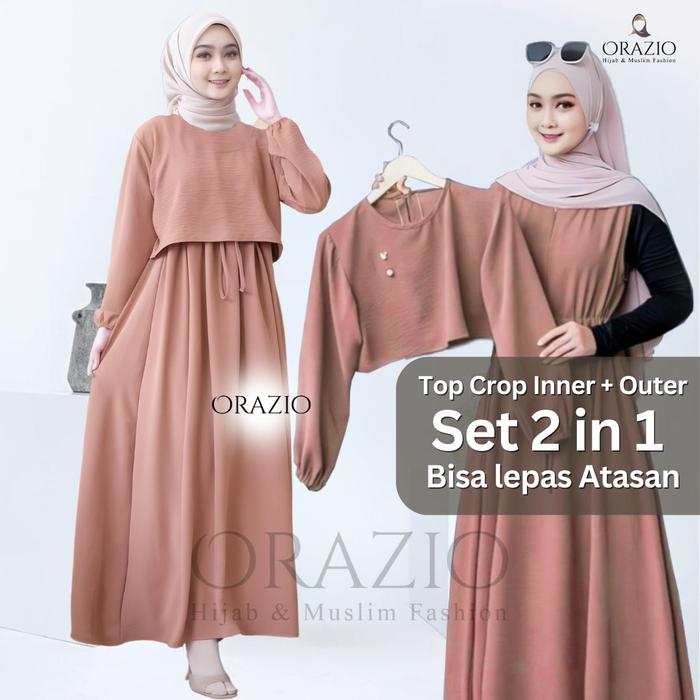 Bisa Di lepas 1 set top Crop Gamis Dress Cringkel Premium Zafina 2024 inner Outer Longdress Muslim N