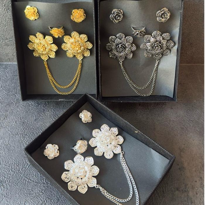 Set bros kancing alpaka waru gold /silver / bakar skrup  hiasan kebaya bali