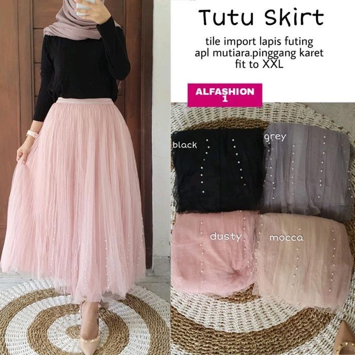 Rok Tutu Akar Mutiara Renda Plisket Wanita Panjnang Termurah Terlaris Berkualitas Panjang Karet Musl
