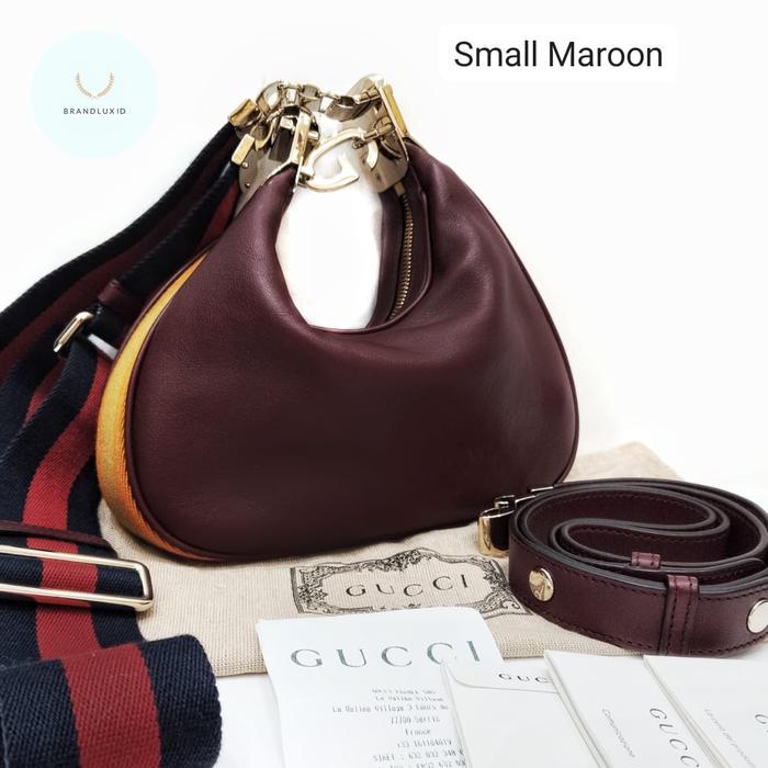 GUCCI ATTACHE HOBO LEATHER WITH 2 ADJUSTABLE STRAP (LEATHER N STRIPE CANVAS) SMALL