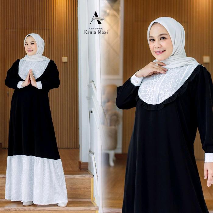 Gamis Kania Antunna Maxiby Antunna.id - Baju Muslim Wanita - Tangan, Hitam, Katun, Maroon, Simple