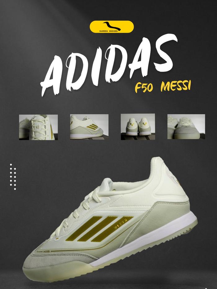sepatu futsal badminton padel adidas messi white gold