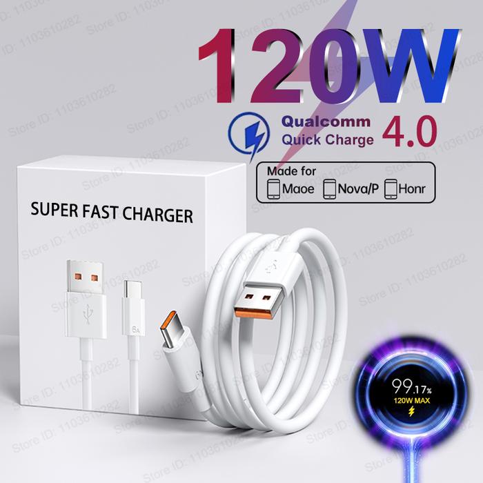 120W USB to Type C Cable For iPhone 15 Plus 16 Pro Max Xiaomi Redmi Samsung Moto Huawei Honor Realme