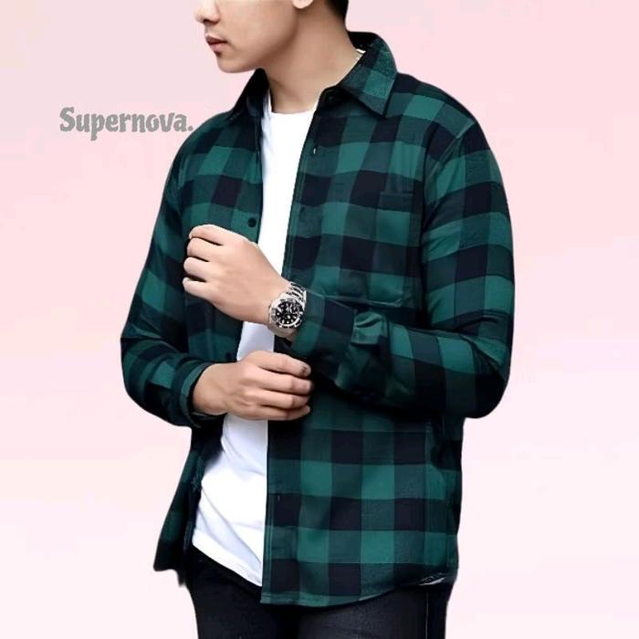 LV-Kemeja flanel Premium Pria Lengan Panjang Gaya Casual Modern Bahan wool original import Distro