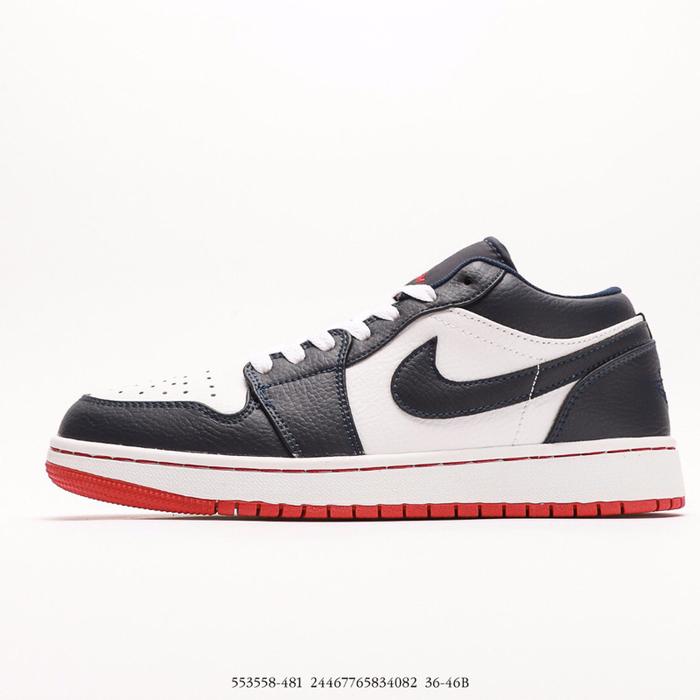Aj 1 Low Obsidian Emberglow Sepatu Sneaker Pria dengan Desain Hitam Putih dan Merah