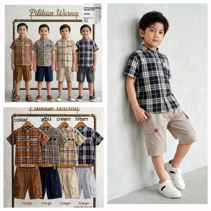 Setelan Kemeja Anak Laki-laki Ori Aison flanel