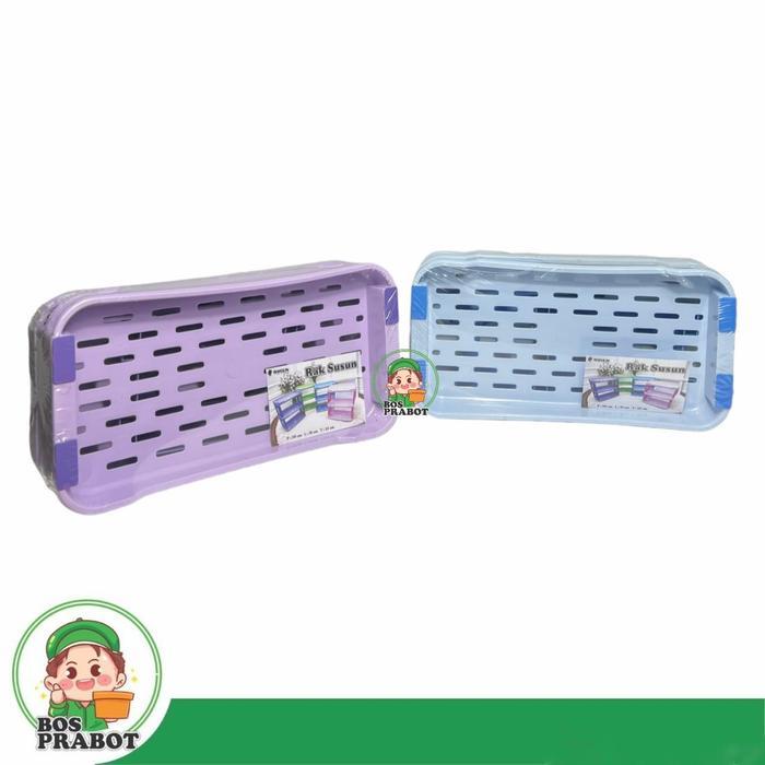 Rak gelas plastik serbaguna 3 susun / Rak kosmetik / rak bumbu 3 susun warna pastel Penyimpanan Biru