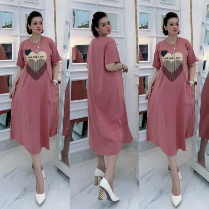 DASTER KAOS LOVE // MINI DASTER WANITA BY NABIL Dress Dewasa Pendek Nyaman Standar