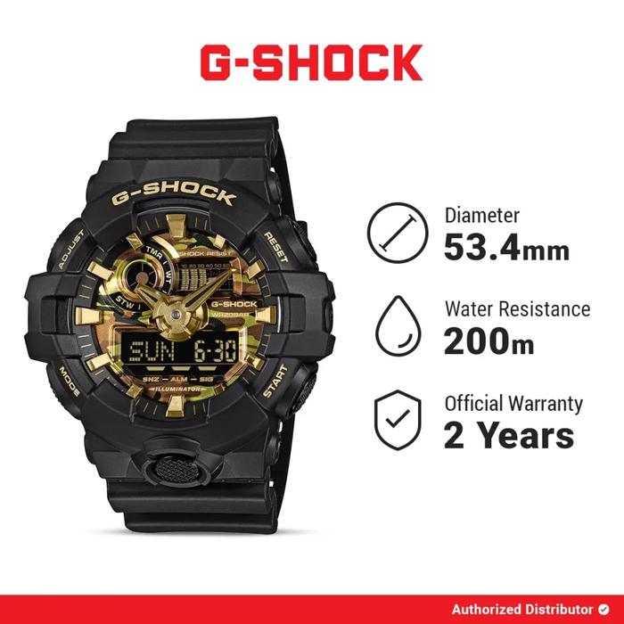 G-Shock Bold Camo GA-700 Series GA-700CF-1ADR Jam Tangan Pria Analog Digital Resin Black Gold Origin