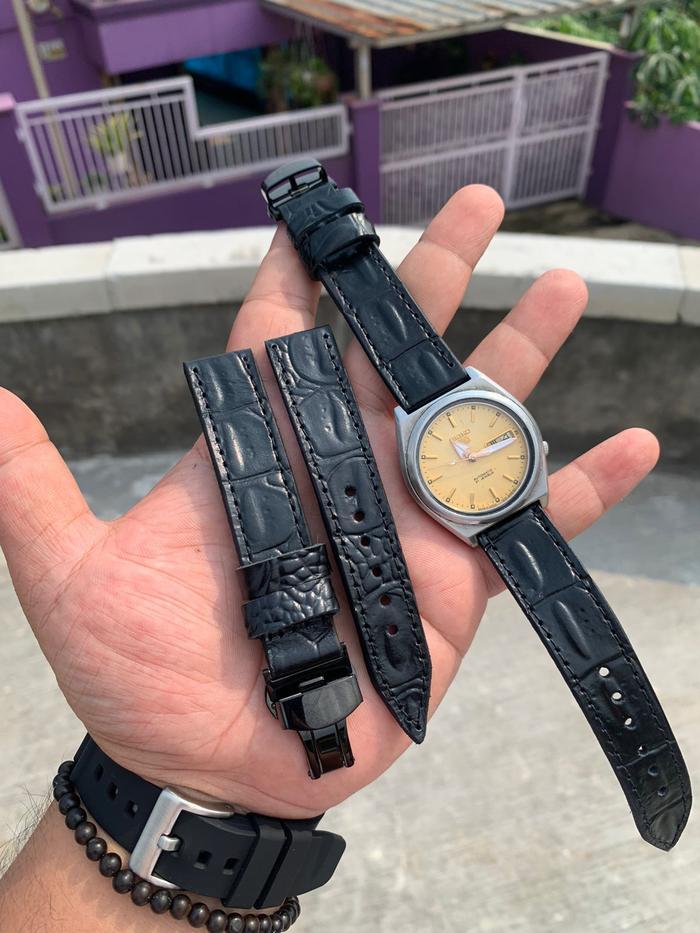 STRAP TALI JAM TANGAN KULIT ASLI HANDMADE 19MM BUTTERFLY UNTUK SEIKO 5 BEST PRICE