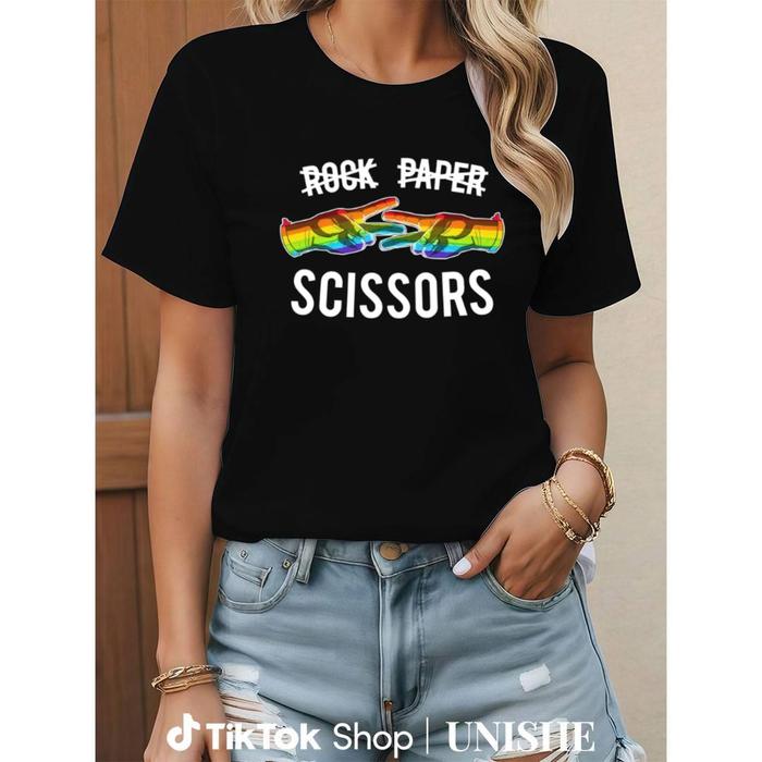 Lesbian Pride Rainbow T-Shirt – 100% Cotton Rock Paper Scissors Design