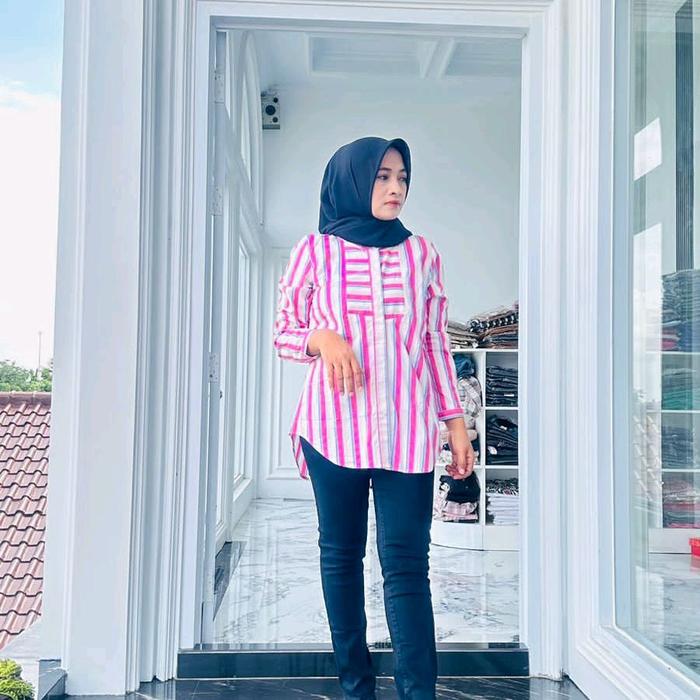 Novel mice Kemeja Wanita Atasan Katun Baju Panjang Casual Cewek