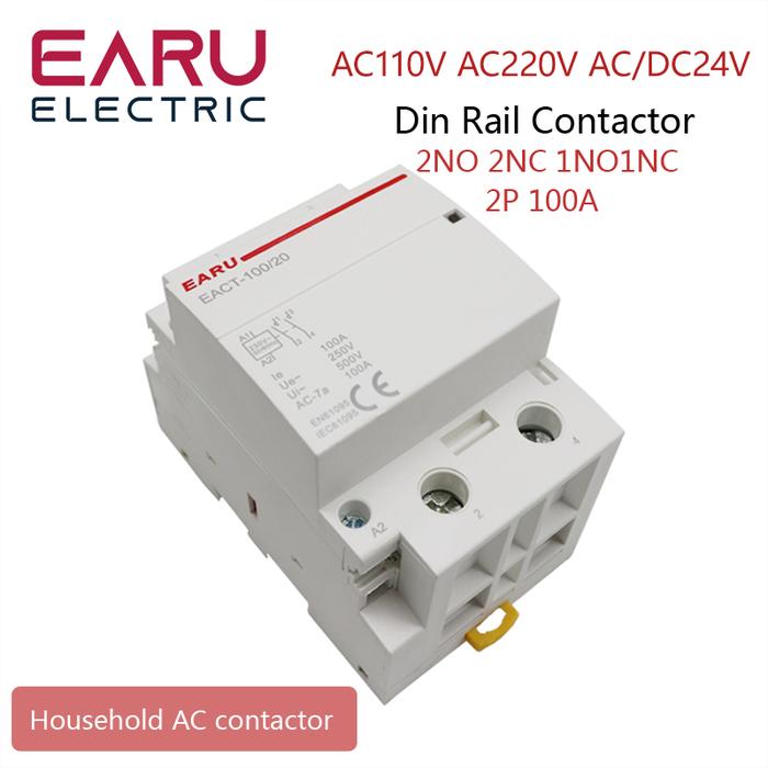 2P 100A AC 110V 220V 50/60Hz Din Rail Household AC Modular Contactor