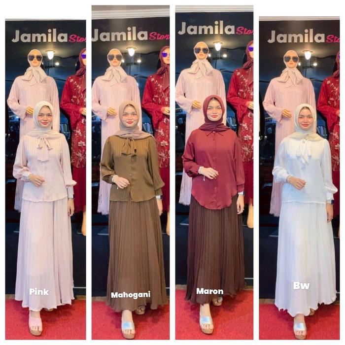 Jamila Store Rok Jia Wanita Panjang dengan Warna Pink Mahogani Maron dan Bw