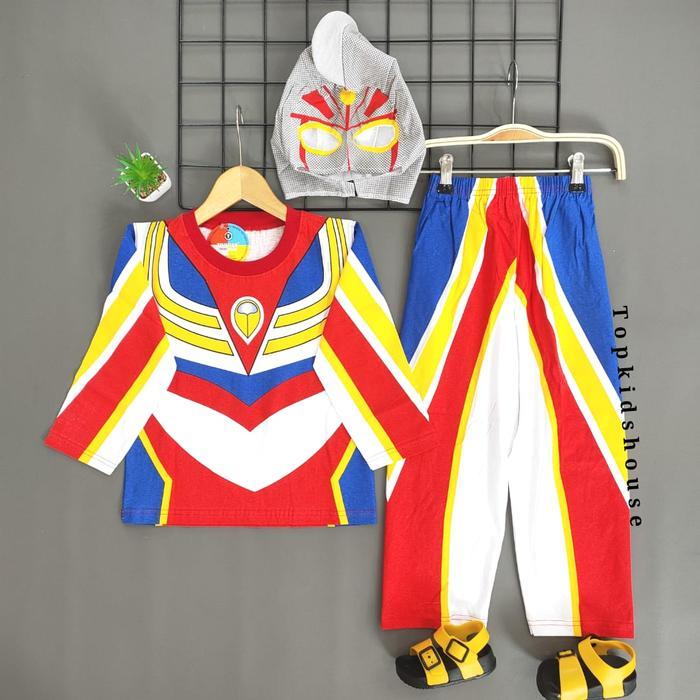 ASLI SETELAN BAJU KOSTUM ULTRAMAN ANAK LAKI LENGAN PANJANG TOPENG KAIN READY STOCK