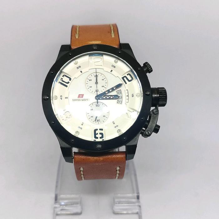 Swiss Navy Jam Tangan Pria Chronograph HC 8929 dengan Tali Kulit Cokelat dan Desain Numerik Jelas El
