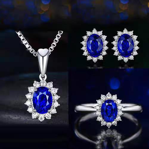 ((Free Box)) OOTD Hijab & Aksesoris Ramadan, Trendi & Kekinian Blue Zircon Jewelry Set – Cincin, Ant