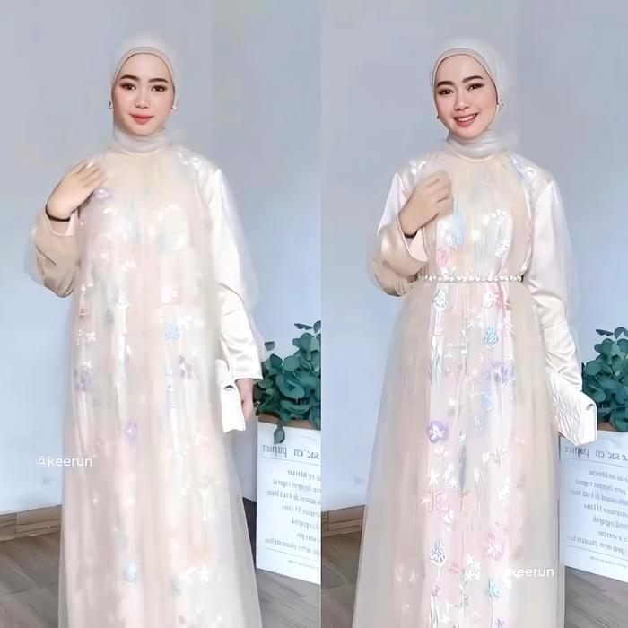 Delova Wardrobe - TANIA DRESS Tile Modern L Embroidery Brocade Brukat Garden Lebaran Idul Fitri Gami