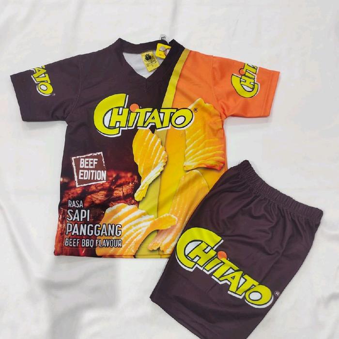 Chitato Baju Jersey Anak Motif Makanan Beef Edition Rasa Sapi Panggang Beef BBQ Flavour