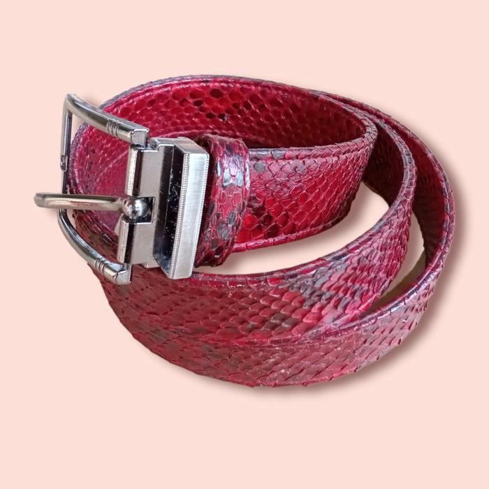 Sabuk kulit ular python asli - merah