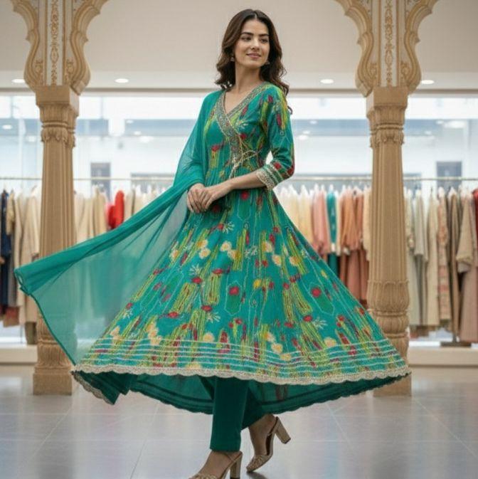 ORI INDIA-Setelan Anarkali Wanita Angrakha Style, Lyanz Fashion (LF) set tunik muslim jumbo, Baju Mu