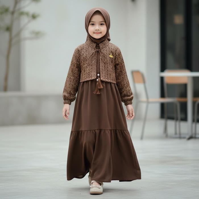 Gamis Anak Pesta Bolero Elegan. Setelan busana muslim anak yang manis dan modis Gamis flowy dipaduka