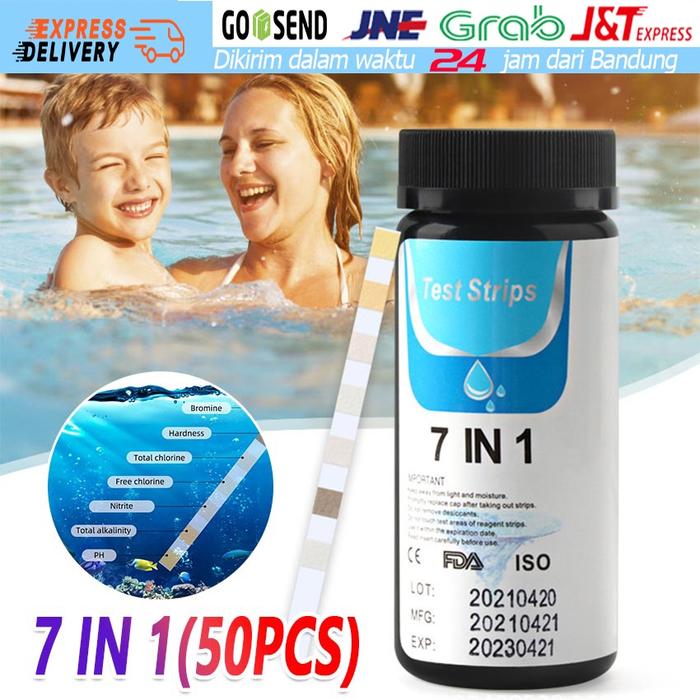 50 Strip 7 in 1 Water Test Kit Akurat KH GH PH Nitrit Nitrat Klorin Aquarium / Alat Tes Air Tes Kola