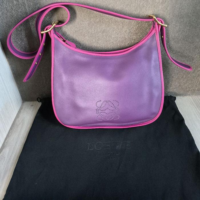 Loewe Sofia Anagram Shoulder Bag Crossbody Leather Purple Pink Gold Hardware