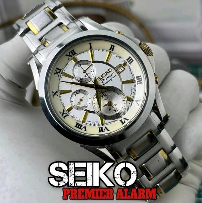 SEIKO Premier Alarm Jam Tangan Pria Stainless Steel dengan Tampilan Roman Numerals dan Fitur Alarm