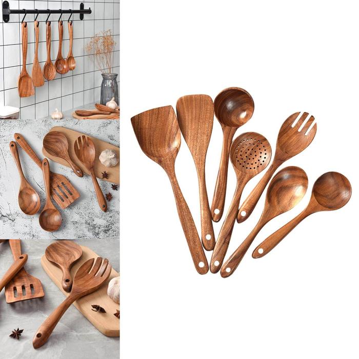 Loviver Peralatan Dapur Kayu Set, Peralatan Dapur Kayu Jati Anti